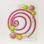 パズル赤と白の渦巻きフローラ花 ジグソーパズル (縦)