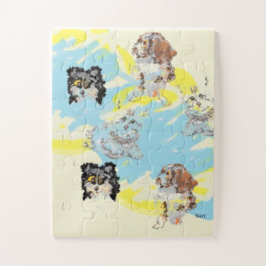 パズル風の犬と猫 ジグソーパズル (縦)