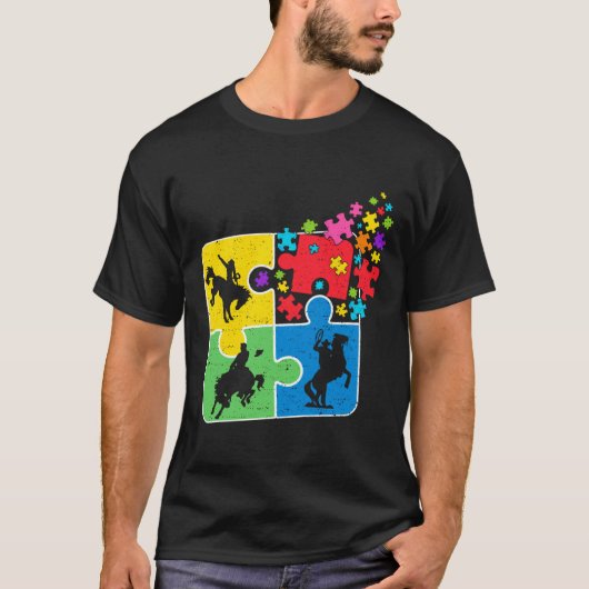 パズル馬術サポート自閉症啓発男性Wom Tシャツ (正面)