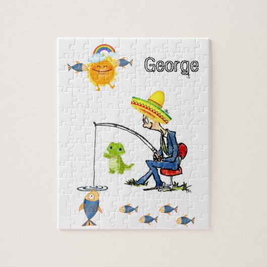 パズル魚釣りアリゲーターフィッシャーマンレインボー ジグソーパズル (縦)