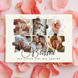 パズル6ベビー写真コラージュ出生情報 案内状