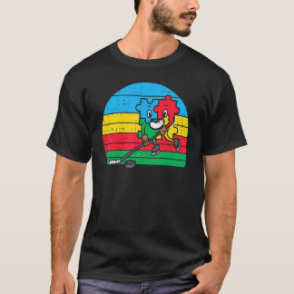 パズル アイスホッケー レトロ オティズム 理解促進 スポーツ少年 Tシャツ