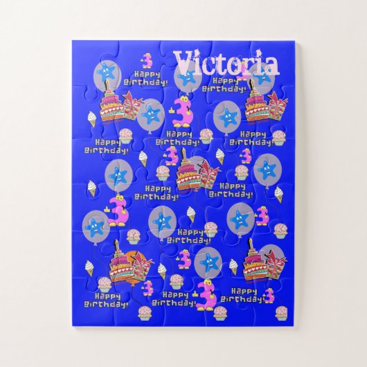 パズル、ハッピーサードバースデー、#3誕生日ブルー ジグソーパズル (縦)