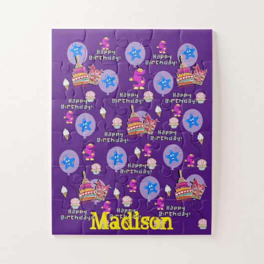 パズル、ハッピーファイブ誕生日、#5誕生日紫 ジグソーパズル (縦)