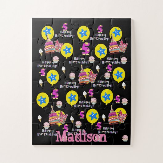 パズル、ハッピー5誕生日、#5ブラック ジグソーパズル (縦)