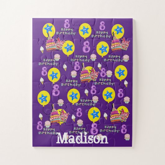 パズル、ハッピー8誕生日、#8誕生日紫 ジグソーパズル (縦)