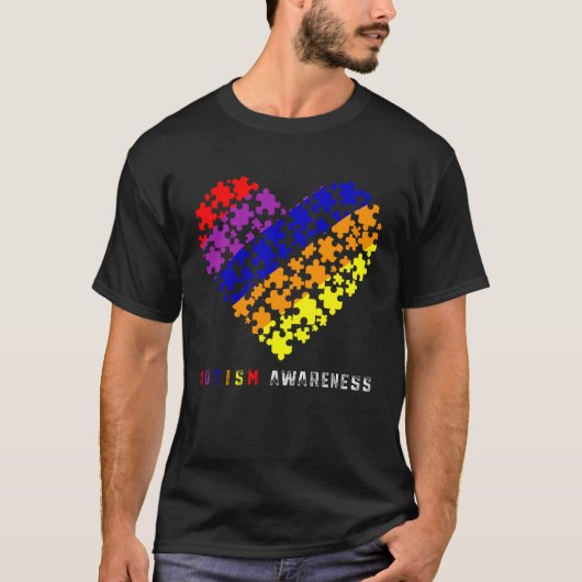 パズル ハート 愛 自閉症 認識 母 親 父 親 男の子 Tシャツ (正面)