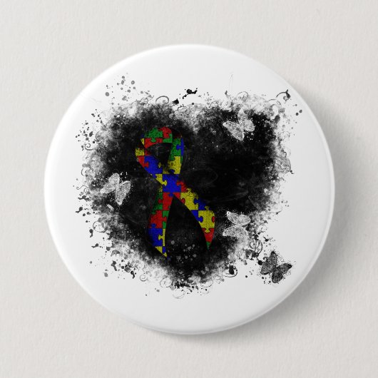 パズル リボン グランジ ハート 缶バッジ (正面)