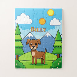 パズル: 子供向け かわいい犬と山々 キッズ ジグソーパズル