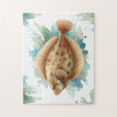 パズル – 水彩シリーズ：ヒラメ/ヒラメ (縦)