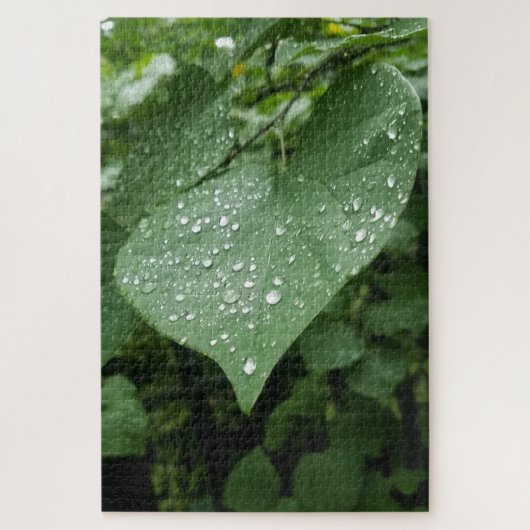 パズル（緑葉と雨粒） ジグソーパズル (縦)