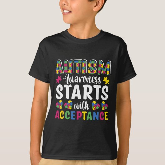 パズル 自閉症 Awareness 受容 理解 愛 障害 Tシャツ (正面)