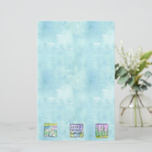 パセリーハーブガーデンイラストレーションブルーウォーター色 便箋 (スタンド正面)