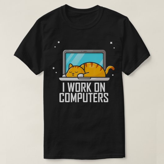 パソコンでおもしろいかわいいTech Coding Cat Wor Tシャツ (デザイン正面)
