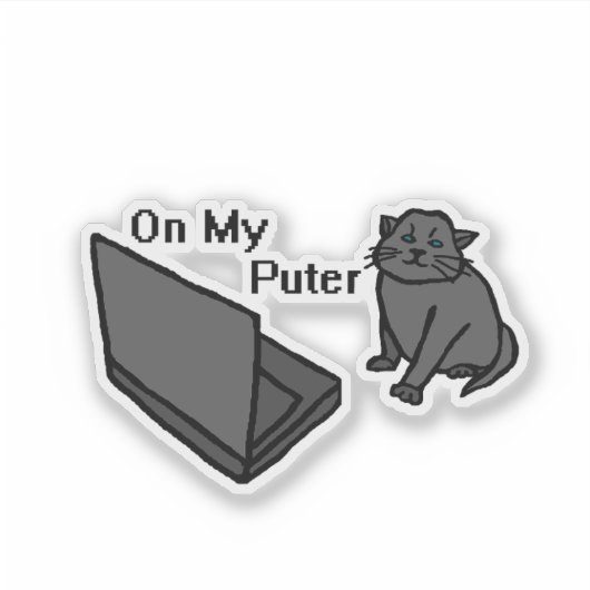 パソコン上の私 面白い コンピューター 猫 メーム シール (正面)