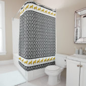 パソフィノホースフェイク金ゴールドブラックダマスクパターン シャワーカーテン (インサイチュ)