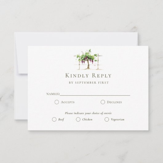 パソロブルズヴィネヤードワイナリーグレープビーヌウェディングRSVP 招待状 (正面)