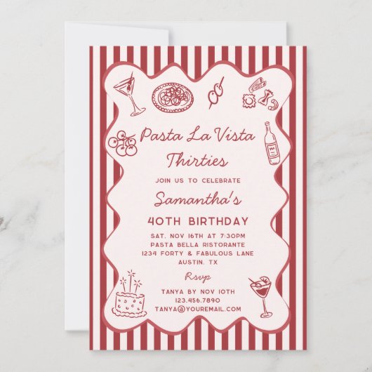 パタおもしろいスタラビスタイタリアンディナー40th誕生日 招待状 (正面)