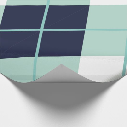 パタアーガイルーモダンンティール(緑がかった色)ネイビーブルー名門私立校風のおもしろい ラッピングペーパー (角)