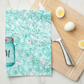 パタエレガントモノグラムのーンティール(緑がかった色) キッチンタオル (四つ折り)