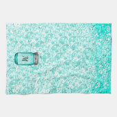 パタエレガントモノグラムのーンティール(緑がかった色) キッチンタオル (横)