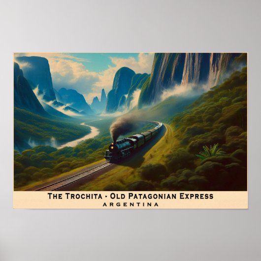 パタゴニア山脈のヴィンテージ蒸気列車 ポスター (正面)