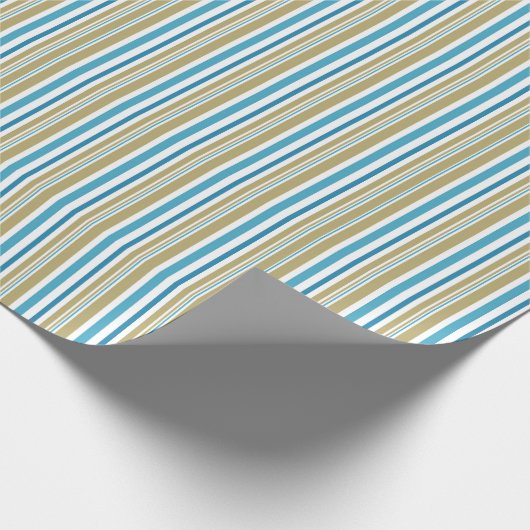 パタシンプルーンストライプの，オリーブと青い投げピル ラッピングペーパー (角)