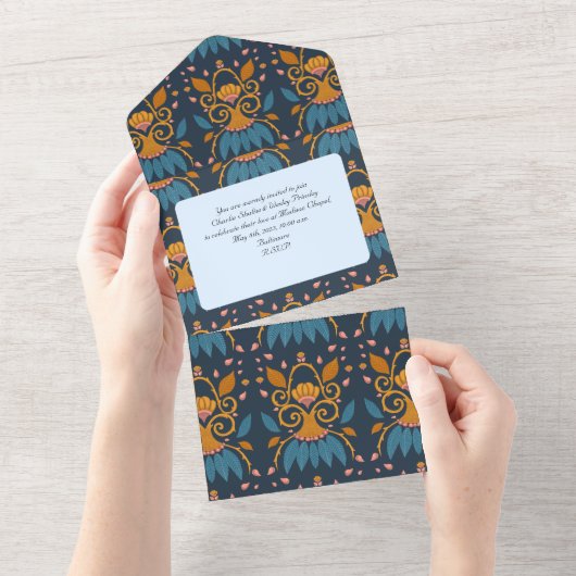 パタパーソナライズされた華美ーン中央スタイル結婚ズ オールインワン招待状 (貼ってはがせる)