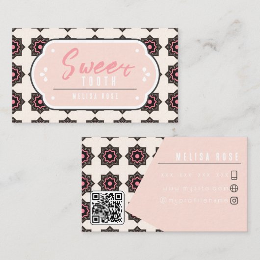 パタミニマルーンとQRコード付きピンク 名刺 (正面/裏面)