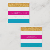 パタモダンーンストライプカラフル金ゴールドグリッター スクエア名刺 (正面/裏面)