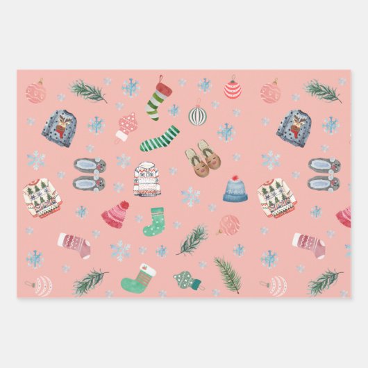 パタモダン魅力的ーンplaid green l redクリスマス ラッピングペーパーシート (正面3)