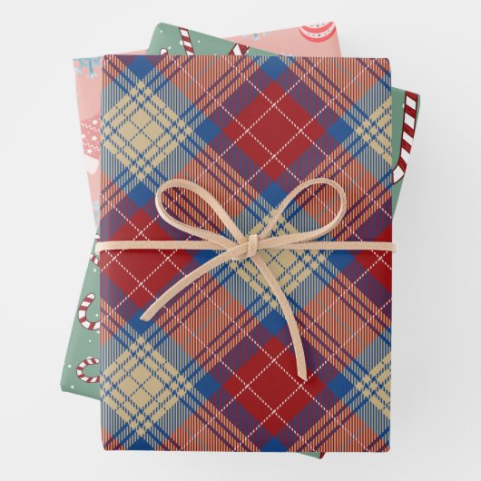 パタモダン魅力的ーンplaid green l redクリスマス ラッピングペーパーシート (インサイチュ)