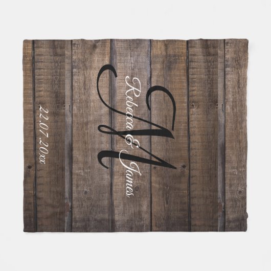 パタユニークーン素朴モノグラムスクリプトカスタム フリースブランケット (正面(横))