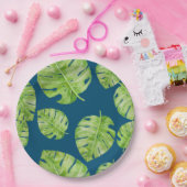 パタンキュートシックなバナナリーフグリーンブルー ペーパープレート (パーティー)