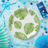 パタンキュートシックなバナナリーフグリーンホワイト ペーパープレート (パーティー)