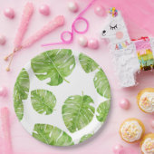 パタンキュートシックなバナナリーフグリーンホワイト ペーパープレート (パーティー)