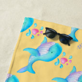 パタンサンドという，クジラの水彩画 ビーチタオル (インサイチュ)