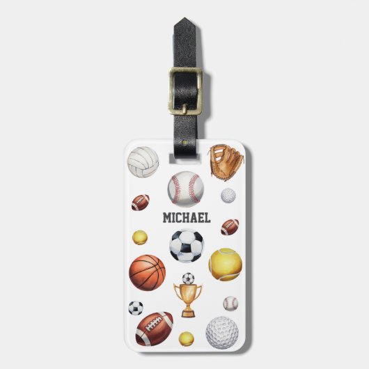 パタンスポーツをテーマにしたサッカーテニス野球 ラゲッジタグ (正面縦)