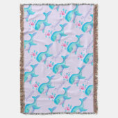 パタンスローという，クジラの水彩画 スローブランケット (正面縦)