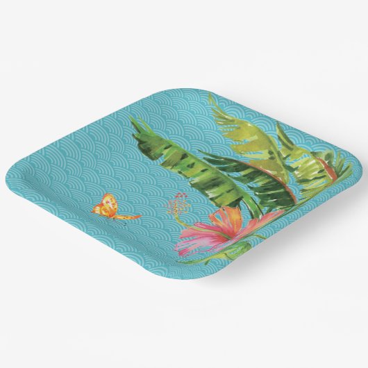 パタンブルートロピカルグリーン離れフローラ ペーパープレート (傾斜あり)