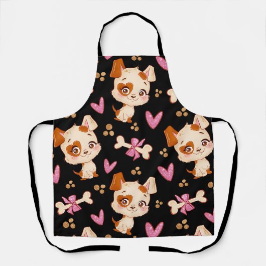 パタンペット可愛おもしろいい子犬の恋人 エプロン (正面)
