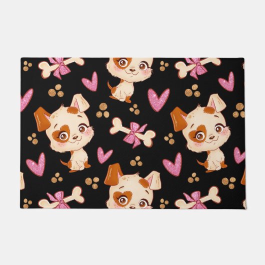 パタンペット可愛おもしろいい子犬の恋人 ドアマット (正面)