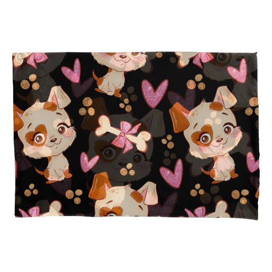 パタンペット可愛おもしろいい子犬の恋人 枕カバー (正面左)