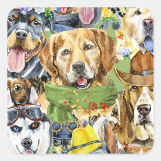 パタンペット犬動物の恋人 スクエアシール (正面)