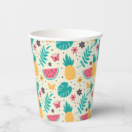 パタン熱帯果実スイカのパイナップル 紙コップ (正面)