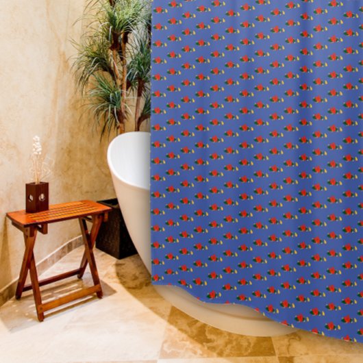 パタン赤い黄色の野花の青いシャワーカーテン シャワーカーテン