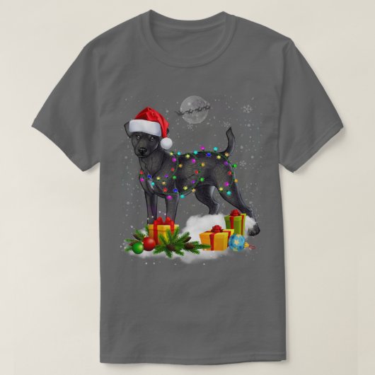 パターおもしろいデールテリアードックリスマスライツサン Tシャツ (デザイン正面)