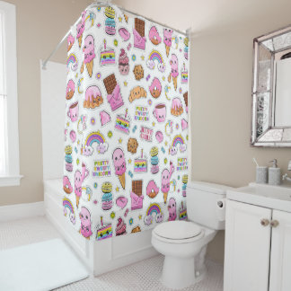 パターおもしろいンユニコーン魔法かわいい シャワーカーテン