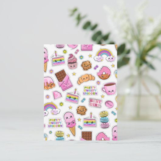 パターおもしろいンユニコーン魔法かわいい シーズンポストカード (スタンド正面)