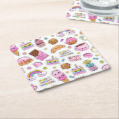 パターおもしろいンユニコーン魔法かわいい スクエアペーパーコースター (アングル)